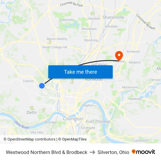 Westwood Northern Blvd & Brodbeck to Silverton, Ohio map