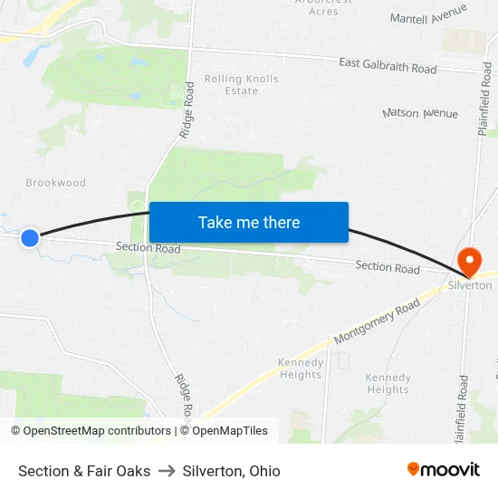 Section & Fair Oaks to Silverton, Ohio map