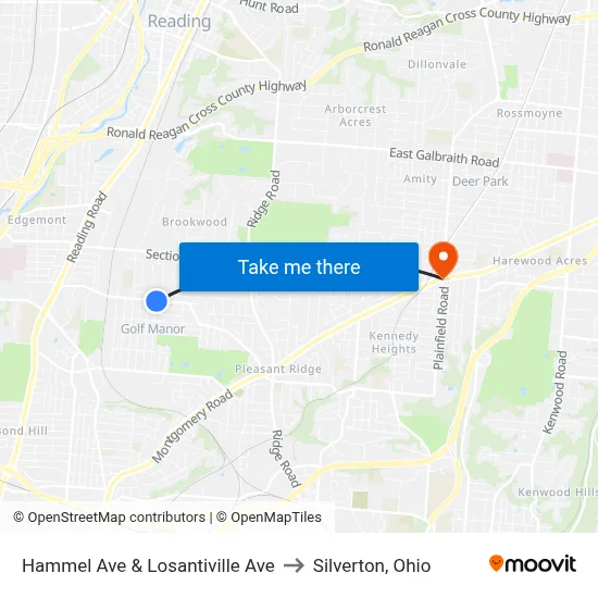 Hammel Ave & Losantiville Ave to Silverton, Ohio map