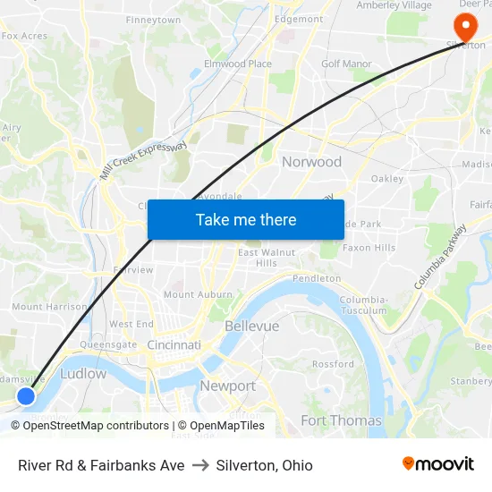 River Rd & Fairbanks Ave to Silverton, Ohio map