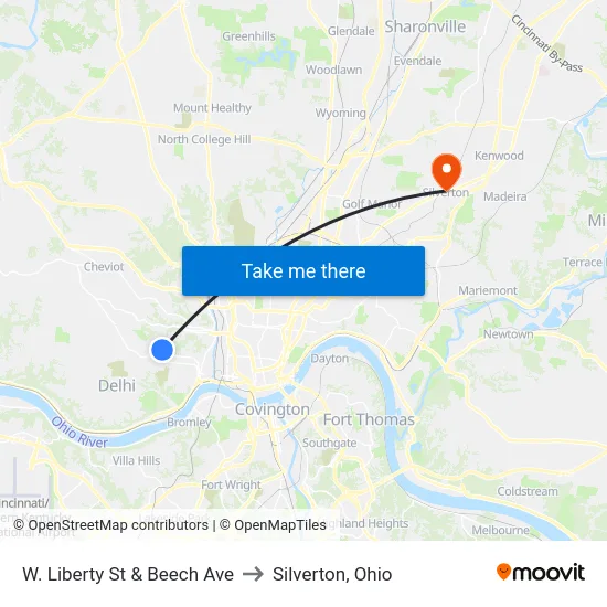 W. Liberty St & Beech Ave to Silverton, Ohio map