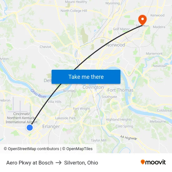 Aero Pkwy at Bosch to Silverton, Ohio map