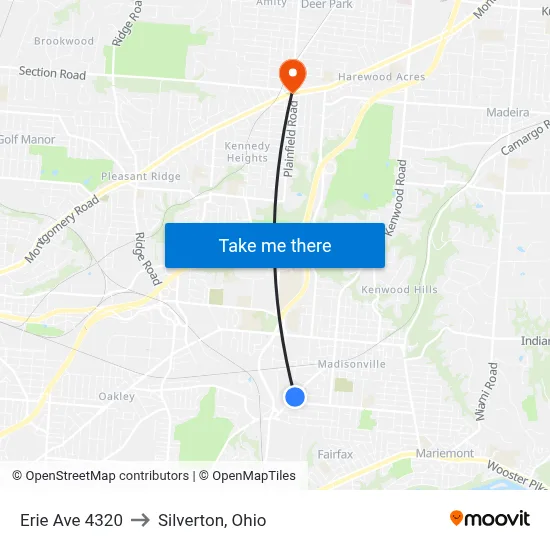 Erie Ave 4320 to Silverton, Ohio map