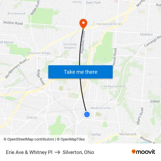 Erie Ave & Whitney Pl to Silverton, Ohio map