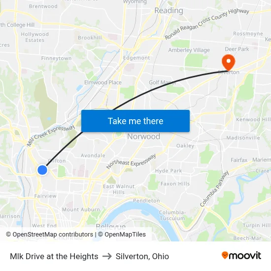 Mlk Drive at the Heights to Silverton, Ohio map