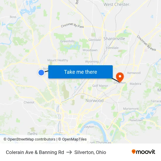Colerain Ave & Banning Rd to Silverton, Ohio map