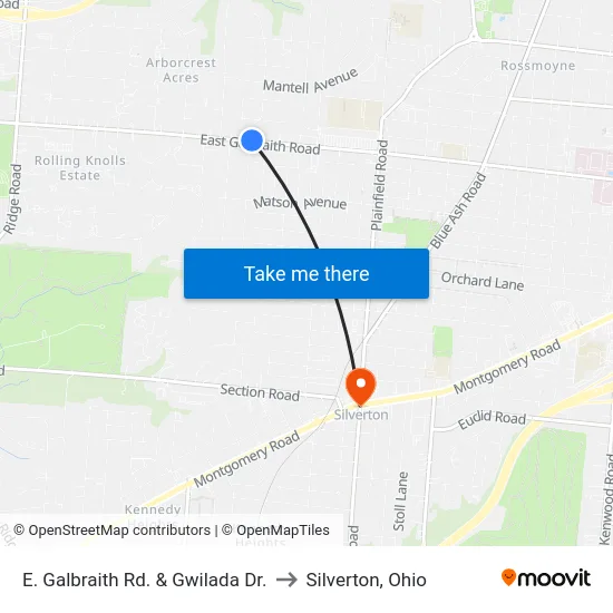 E. Galbraith Rd. & Gwilada Dr. to Silverton, Ohio map