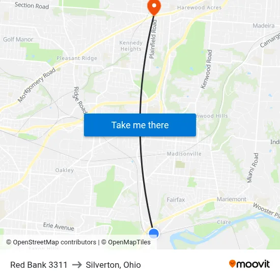 Red Bank 3311 to Silverton, Ohio map