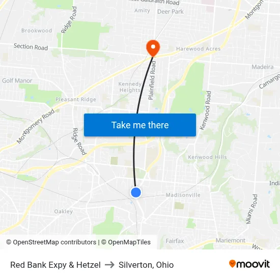 Red Bank Expy & Hetzel to Silverton, Ohio map