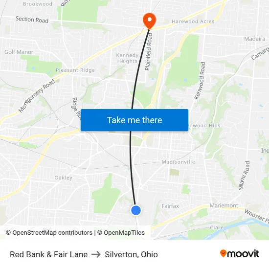 Red Bank & Fair Lane to Silverton, Ohio map