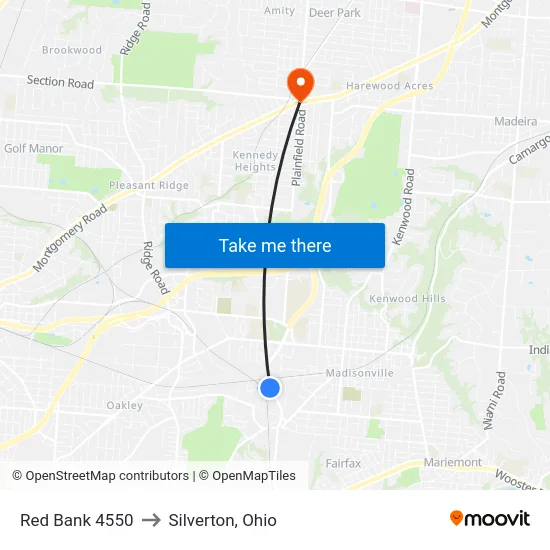 Red Bank 4550 to Silverton, Ohio map