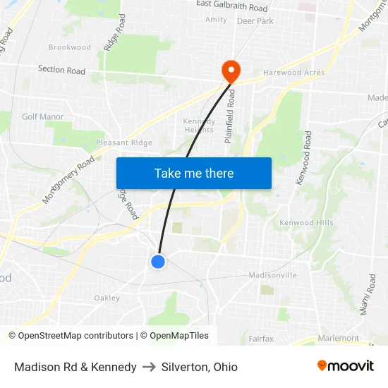Madison Rd & Kennedy to Silverton, Ohio map