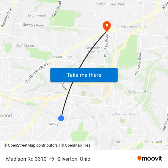 Madison Rd 3310 to Silverton, Ohio map