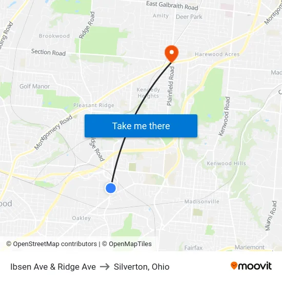 Ibsen Ave & Ridge Ave to Silverton, Ohio map