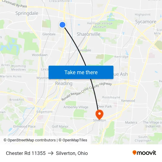 Chester Rd 11355 to Silverton, Ohio map