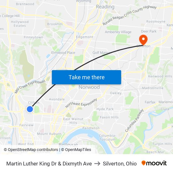 Martin Luther King Dr & Dixmyth Ave to Silverton, Ohio map