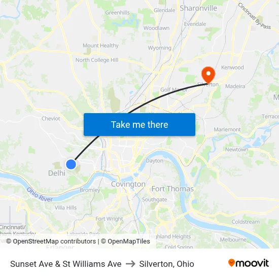 Sunset Ave & St Williams Ave to Silverton, Ohio map