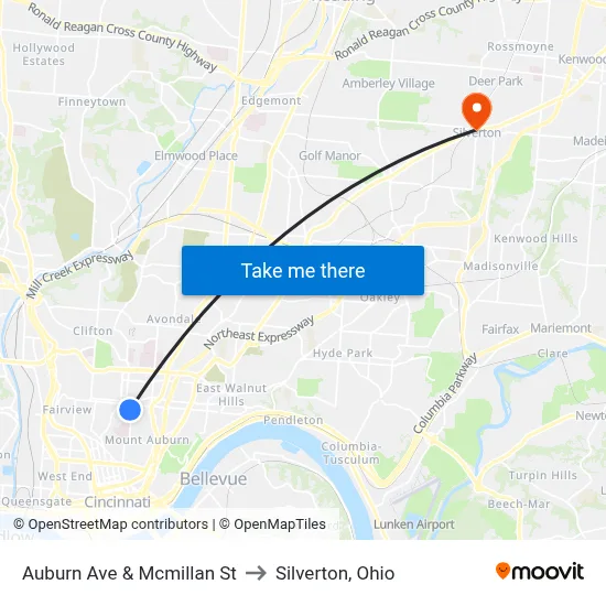 Auburn Ave & Mcmillan St to Silverton, Ohio map