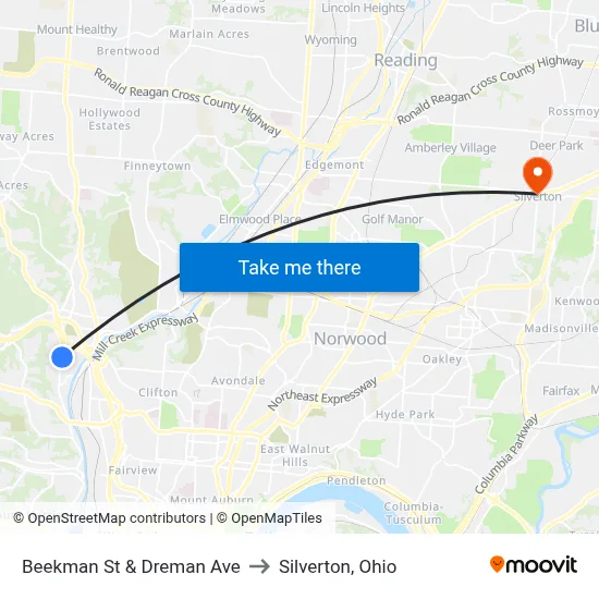Beekman St & Dreman Ave to Silverton, Ohio map