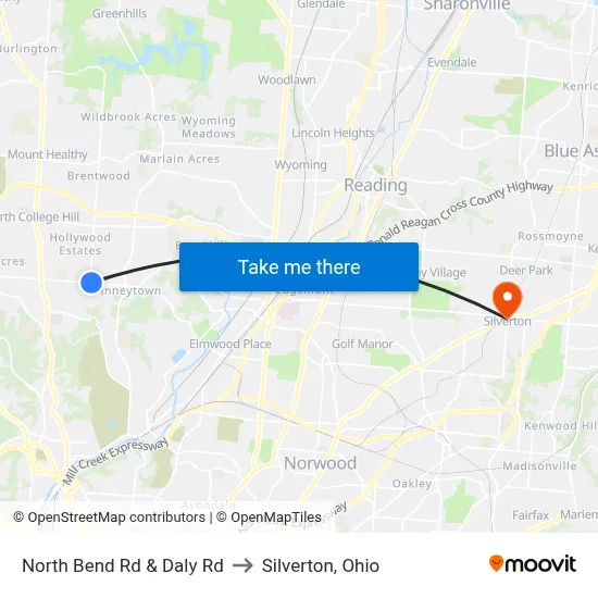 North Bend Rd & Daly Rd to Silverton, Ohio map
