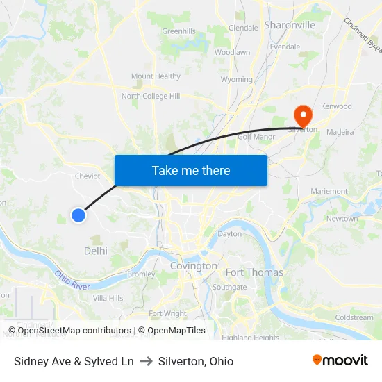 Sidney Ave & Sylved Ln to Silverton, Ohio map