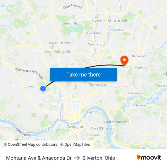 Montana Ave & Anaconda Dr to Silverton, Ohio map