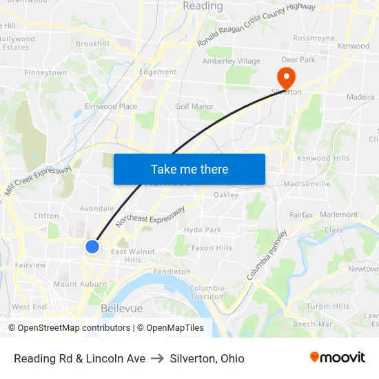 Reading Rd & Lincoln Ave to Silverton, Ohio map