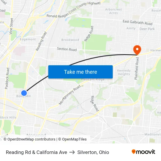 Reading Rd & California Ave to Silverton, Ohio map