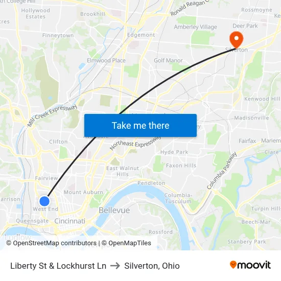 Liberty St & Lockhurst Ln to Silverton, Ohio map