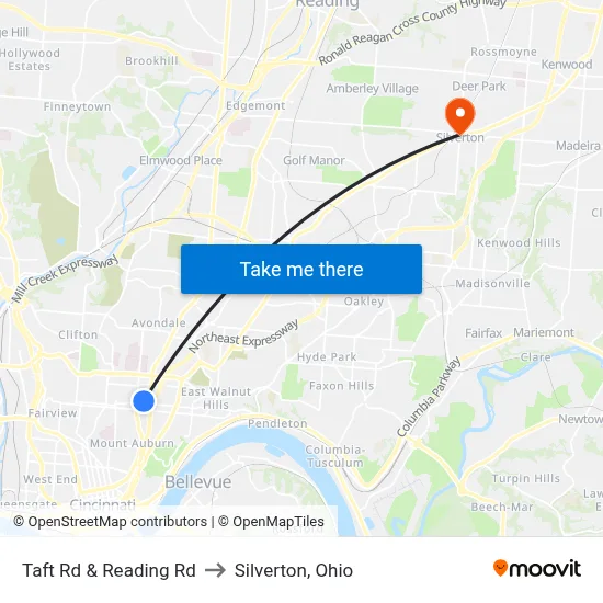 Taft Rd & Reading Rd to Silverton, Ohio map