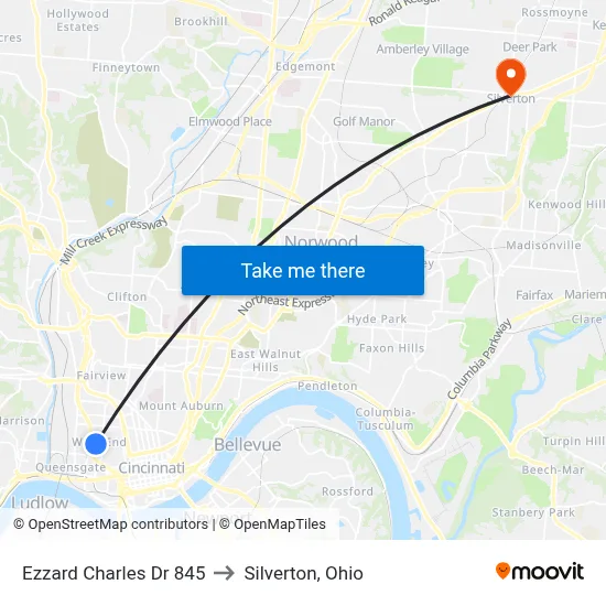 Ezzard Charles Dr 845 to Silverton, Ohio map