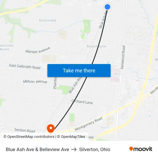 Blue Ash Ave & Belleview Ave to Silverton, Ohio map