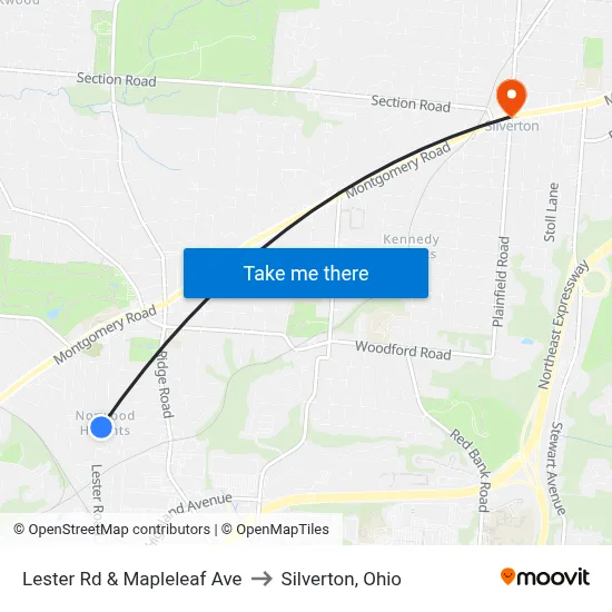 Lester Rd & Mapleleaf Ave to Silverton, Ohio map