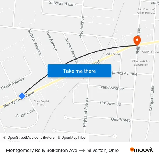 Montgomery Rd & Belkenton Ave to Silverton, Ohio map