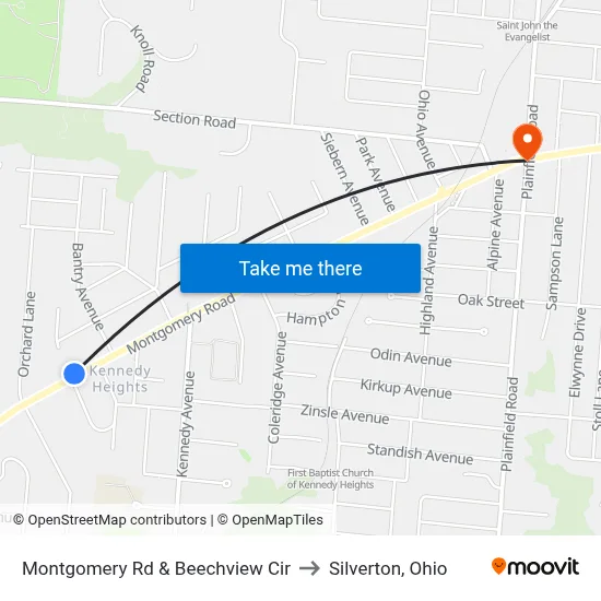 Montgomery Rd & Beechview Cir to Silverton, Ohio map