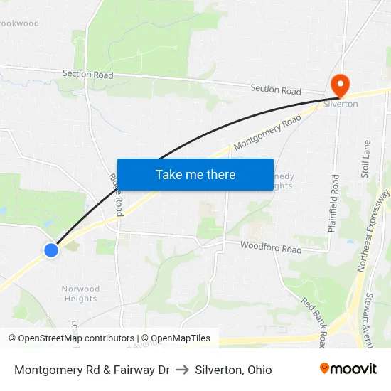 Montgomery Rd & Fairway Dr to Silverton, Ohio map