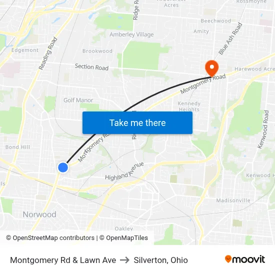 Montgomery Rd & Lawn Ave to Silverton, Ohio map