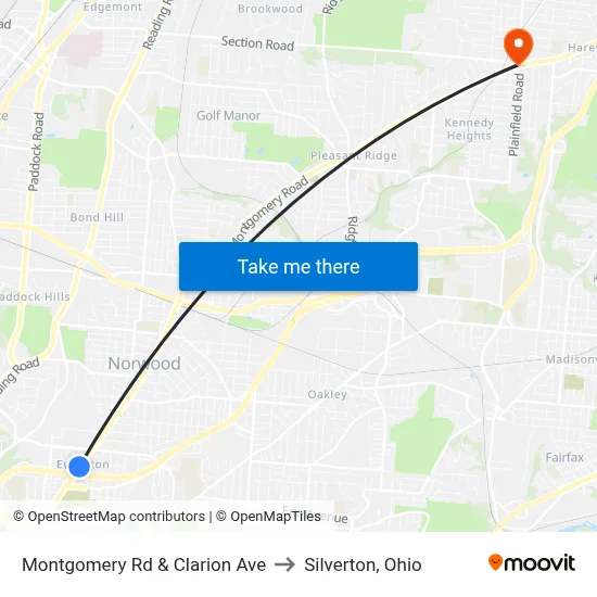 Montgomery Rd & Clarion Ave to Silverton, Ohio map