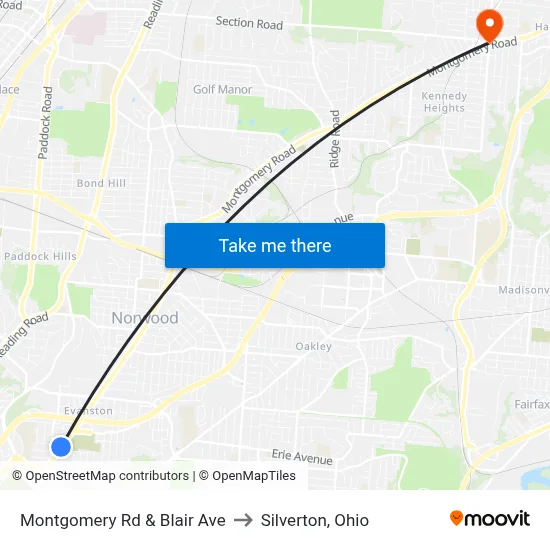 Montgomery Rd & Blair Ave to Silverton, Ohio map