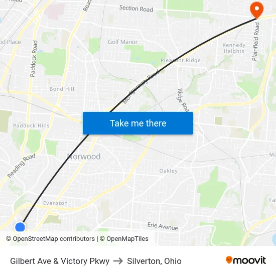 Gilbert Ave & Victory Pkwy to Silverton, Ohio map