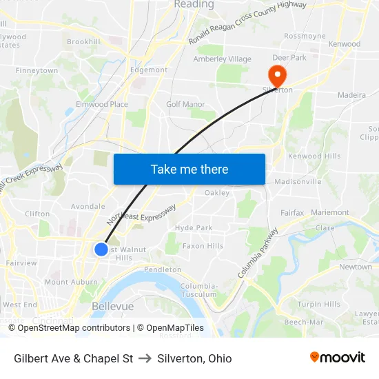 Gilbert Ave & Chapel St to Silverton, Ohio map