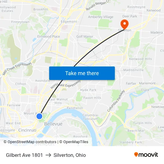 Gilbert Ave 1801 to Silverton, Ohio map