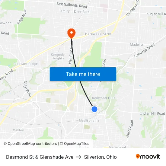 Desmond St & Glenshade Ave to Silverton, Ohio map