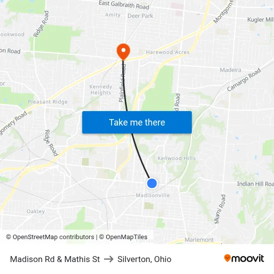 Madison Rd & Mathis St to Silverton, Ohio map