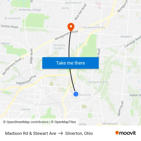Madison Rd & Stewart Ave to Silverton, Ohio map