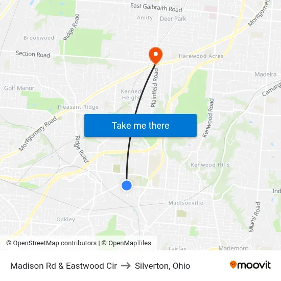 Madison Rd & Eastwood Cir to Silverton, Ohio map