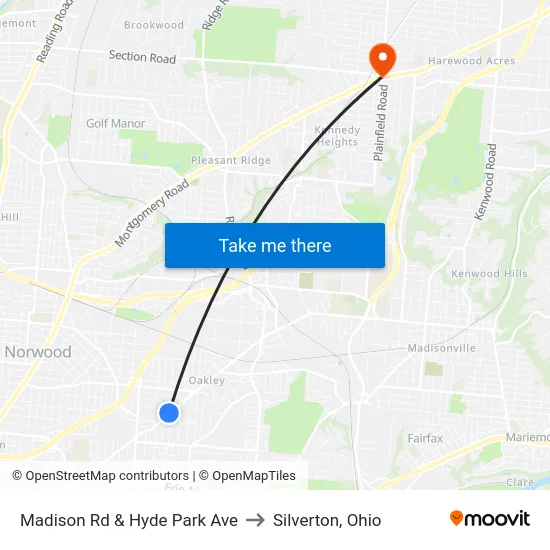 Madison Rd & Hyde Park Ave to Silverton, Ohio map