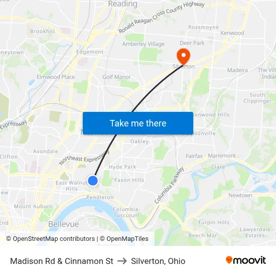 Madison Rd & Cinnamon St to Silverton, Ohio map