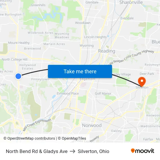 North Bend Rd & Gladys Ave to Silverton, Ohio map