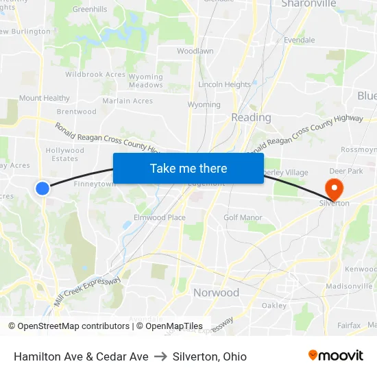 Hamilton Ave & Cedar Ave to Silverton, Ohio map